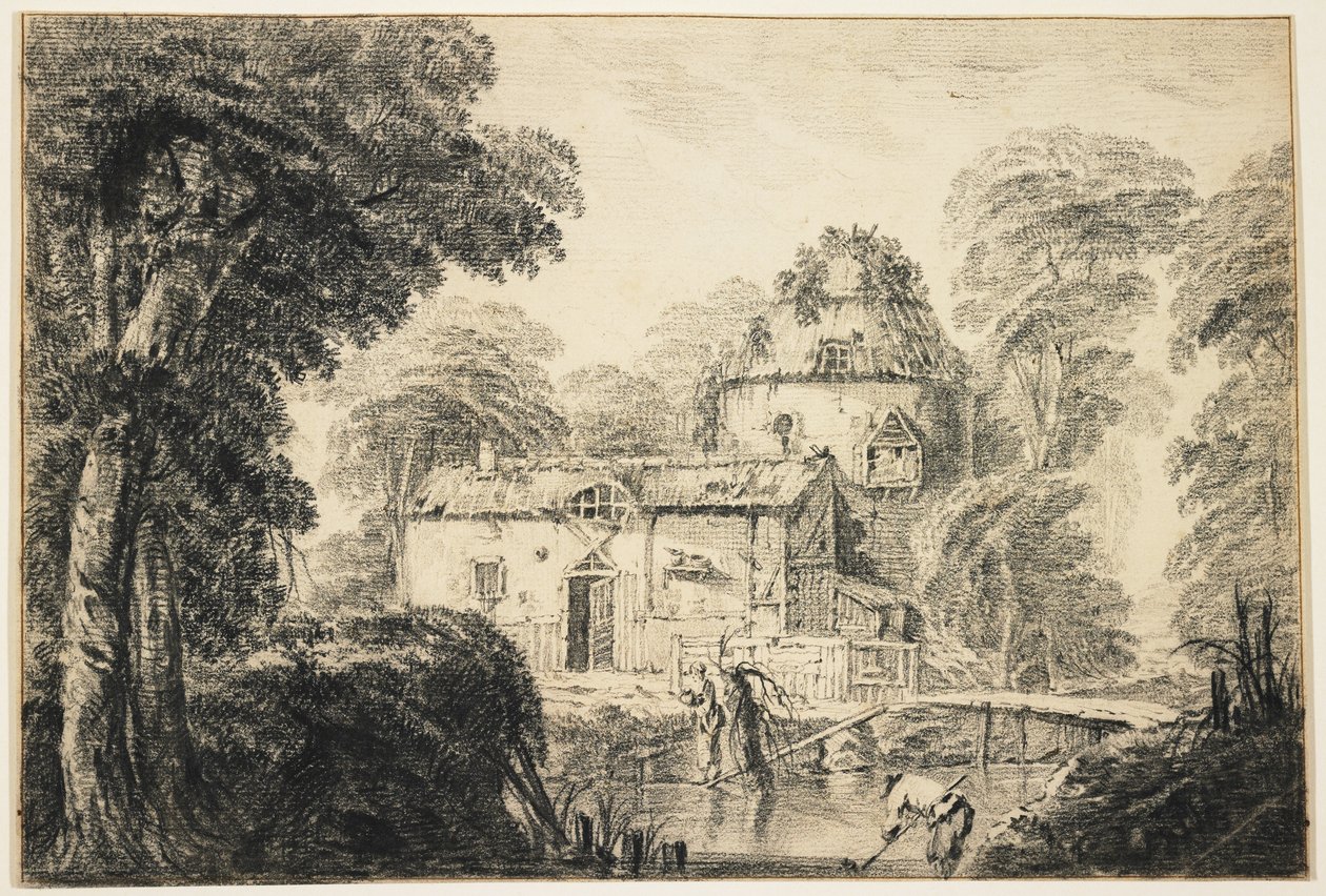 Paysage avec un cottage et des paysans, vers 1770 - Jean Baptiste Pillement