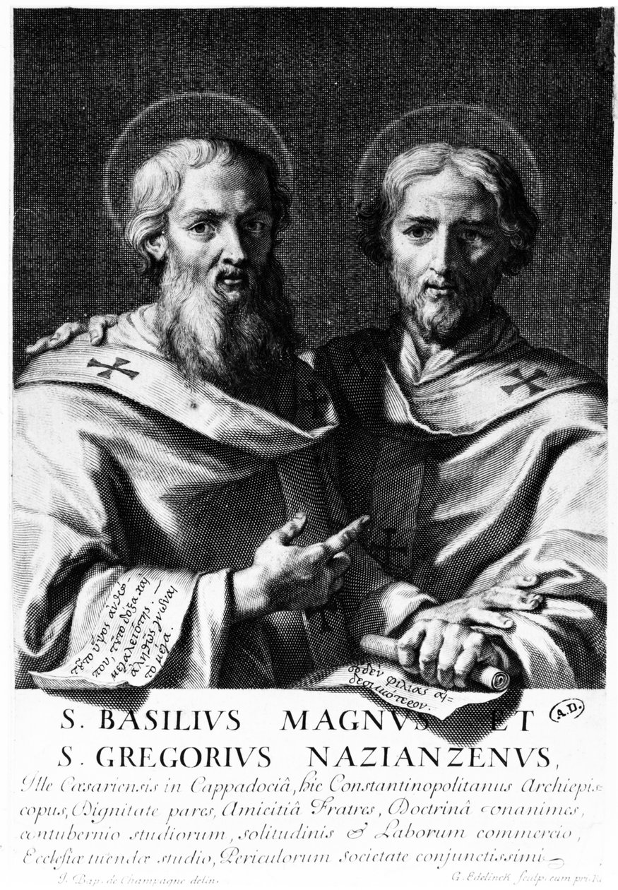 Saint Basile le Grand et Saint Grégoire de Nazianze, gravure par Gerard Edelinck - Jean Baptiste de Champaigne
