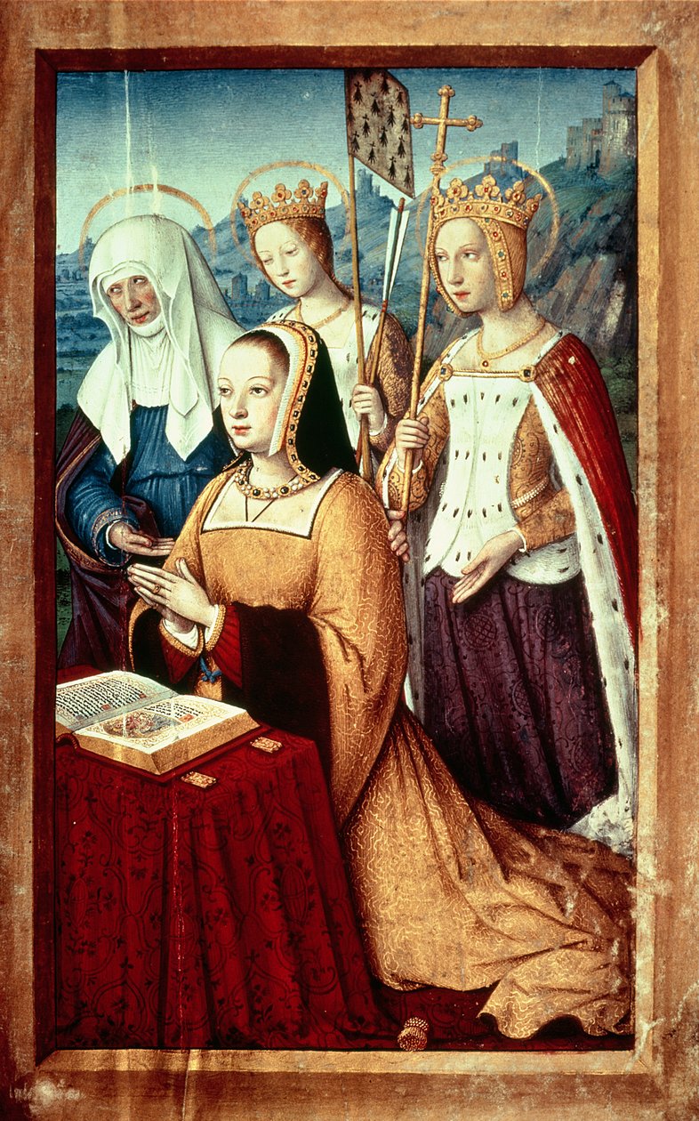 Ms lat 9474 f.3v Anne de Bretagne avec Sainte Anne, Sainte Ursule et Sainte Hélène, miniature des Grandes Heures d