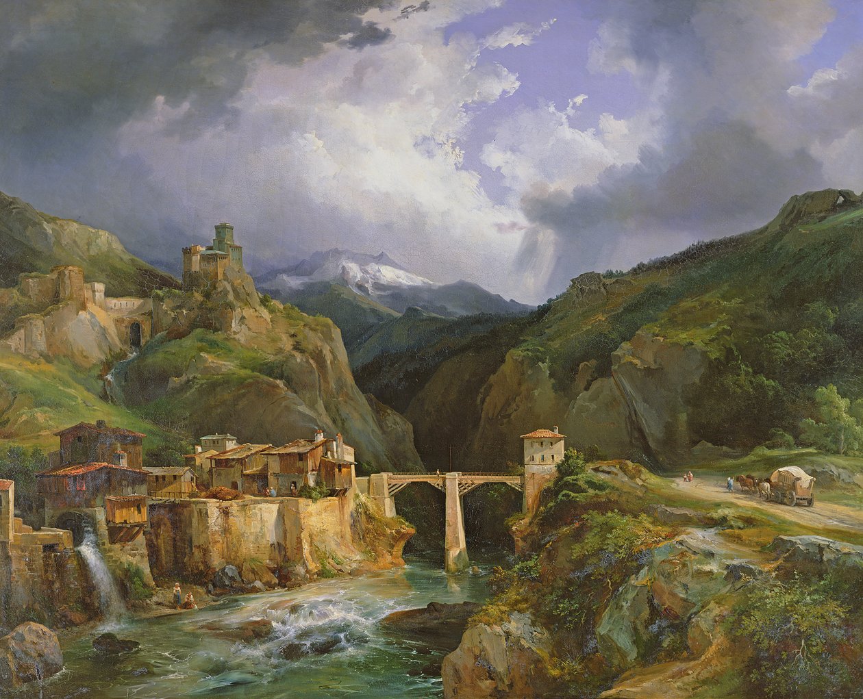 Village et pont de Crevola sur la route de Simplon à Domodossola, 1832 - Jean Charles Joseph Rémond