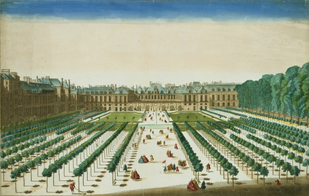 Vue et perspective du Palais Royal du côté du jardin, gravé par Antoine Aveline (1691-1743) - Jean Chaufourier
