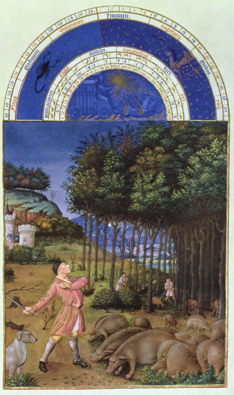 Fac-similé de novembre : nourrir les cochons avec des glands par Jean Colombe - Jean Colombe
