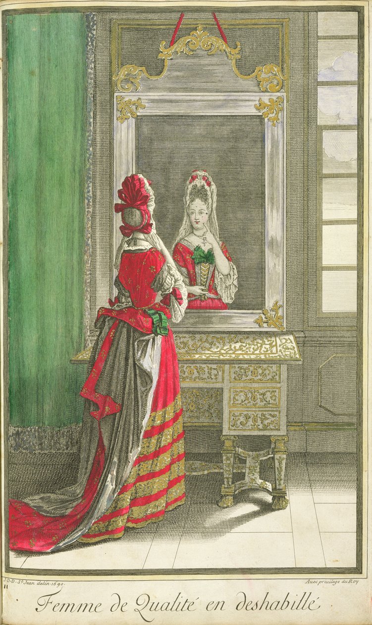 Dame se regardant dans le miroir, publié vers 1688-90 - Jean Dieu de Saint Jean
