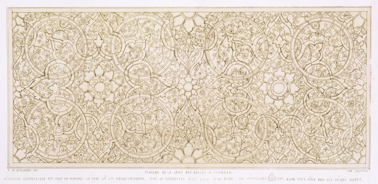 Conception de plafond pour la salle des perles, à Ispahan, de 