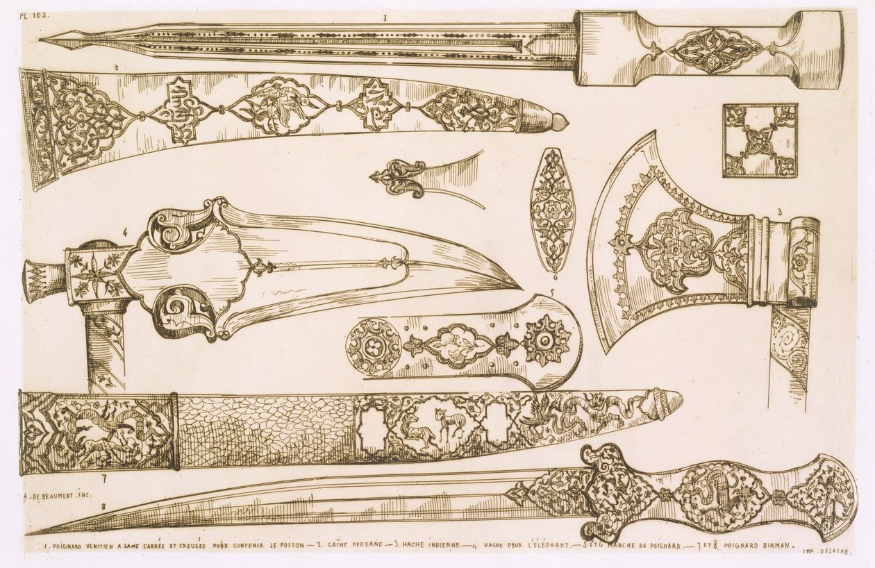 Dessins islamiques et maures pour lames de couteaux, de 