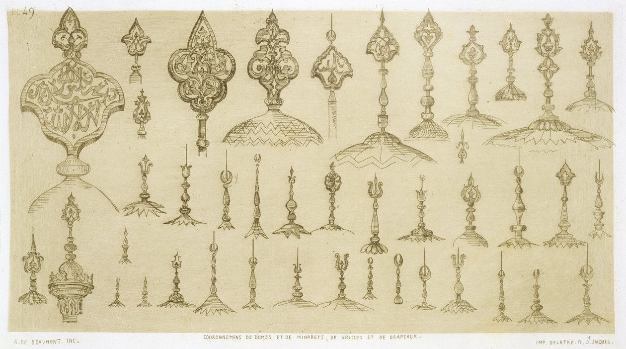 Boutons ornementaux en forme de dômes et de minarets, de 