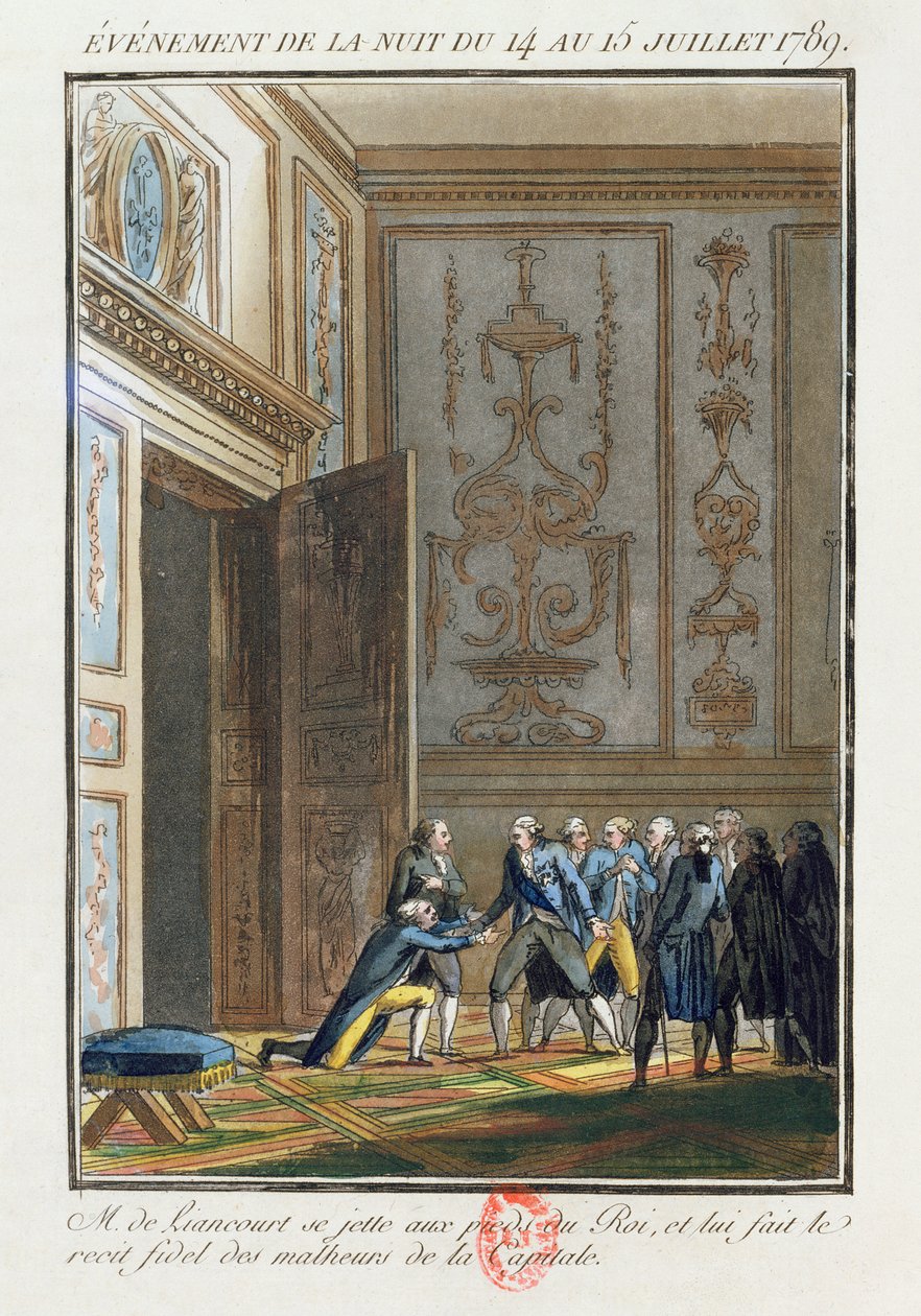 Monsieur de Liancourt (1747-1827) informant Louis XVI (1754-93) à Versailles des événements de Paris le 14 juillet 1789 - Jean Francois Janinet