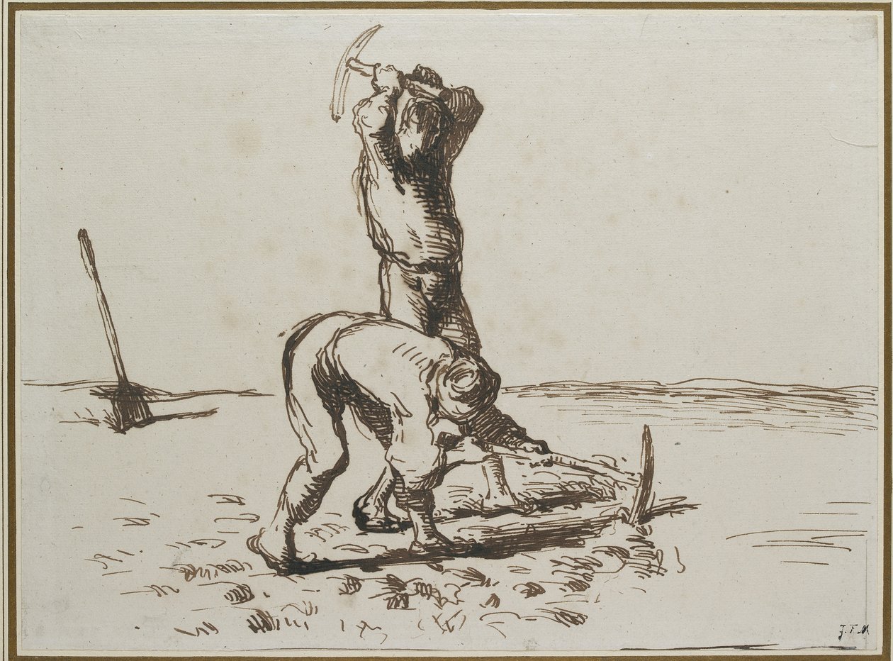 Deux paysans creusant avec des pioches, c. 1844 - 1846 - Jean Francois Millet