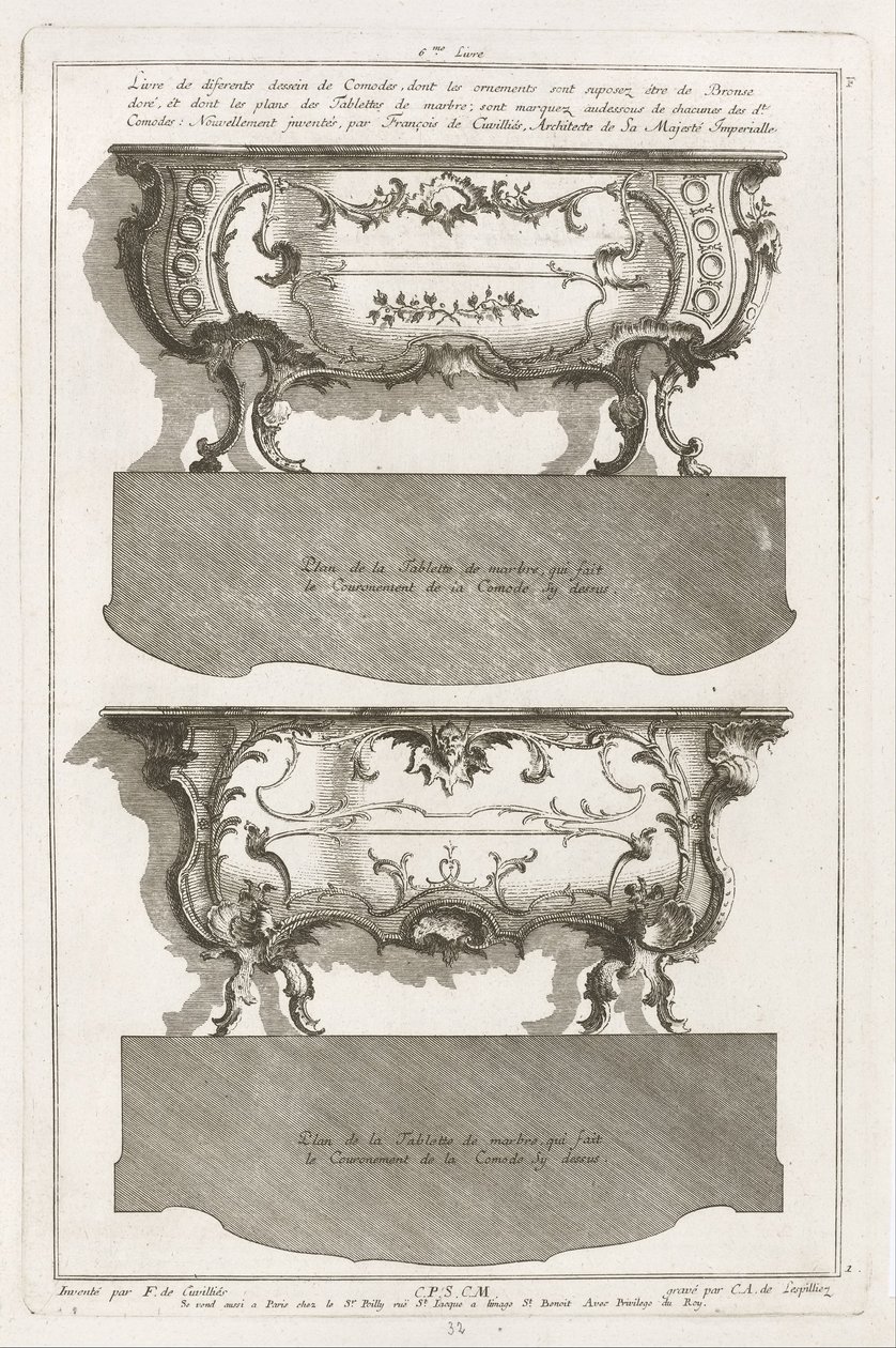 Deux différents desseins de commodes - Jean-François Cuvilliés