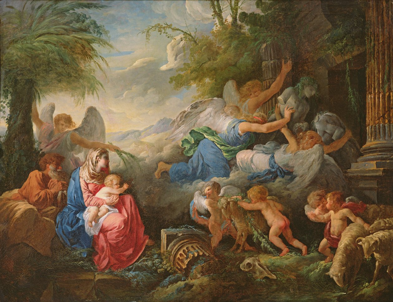 La Chute des idoles et le Repos pendant la fuite en Égypte, c.1775 - Jean Jacques II Lagrenee