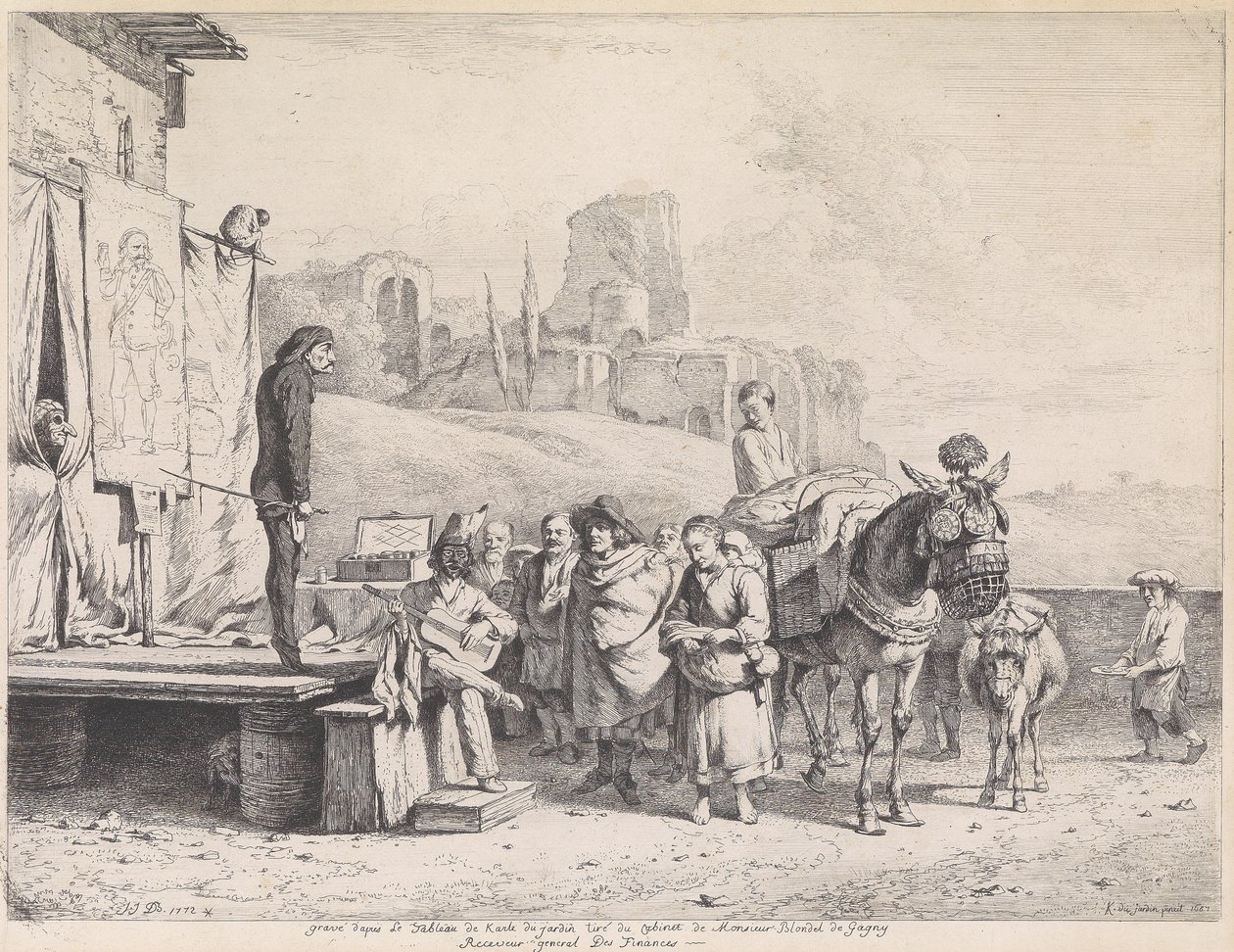 Caravane de théâtre dans un paysage italianisant avec des ruines - Jean Jacques de Boissieu