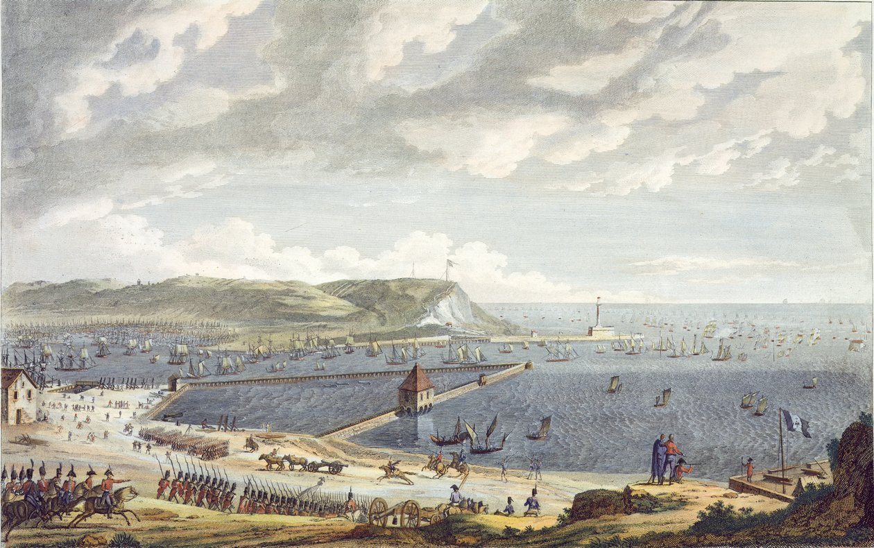 Vue du port et de la rade de Boulogne au départ de la flottille, 16 août 1803, gravé par Louis Francois Couche - Jean Jerome Baugean