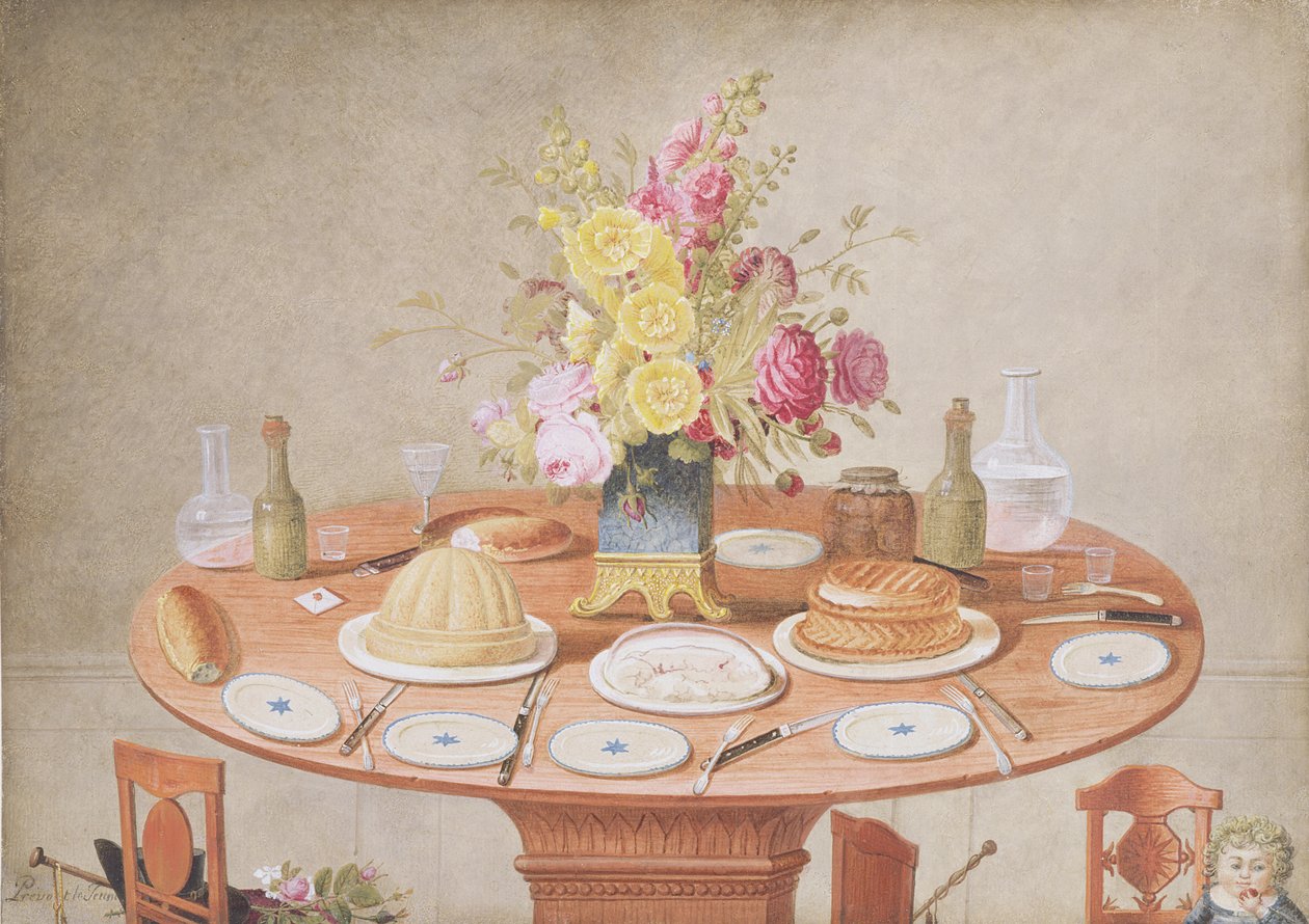 Nature morte avec un vase de fleurs sur une table dressée pour un repas, vers 1810 - Jean Louis Prevost