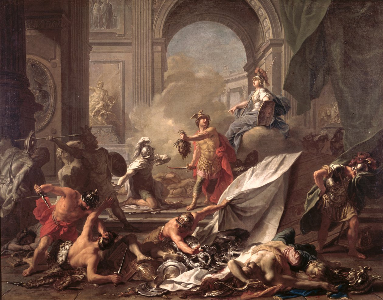 Persée, sous la protection de Minerve, transforme Phinée en pierre en brandissant la tête de Méduse - Jean Marc Nattier