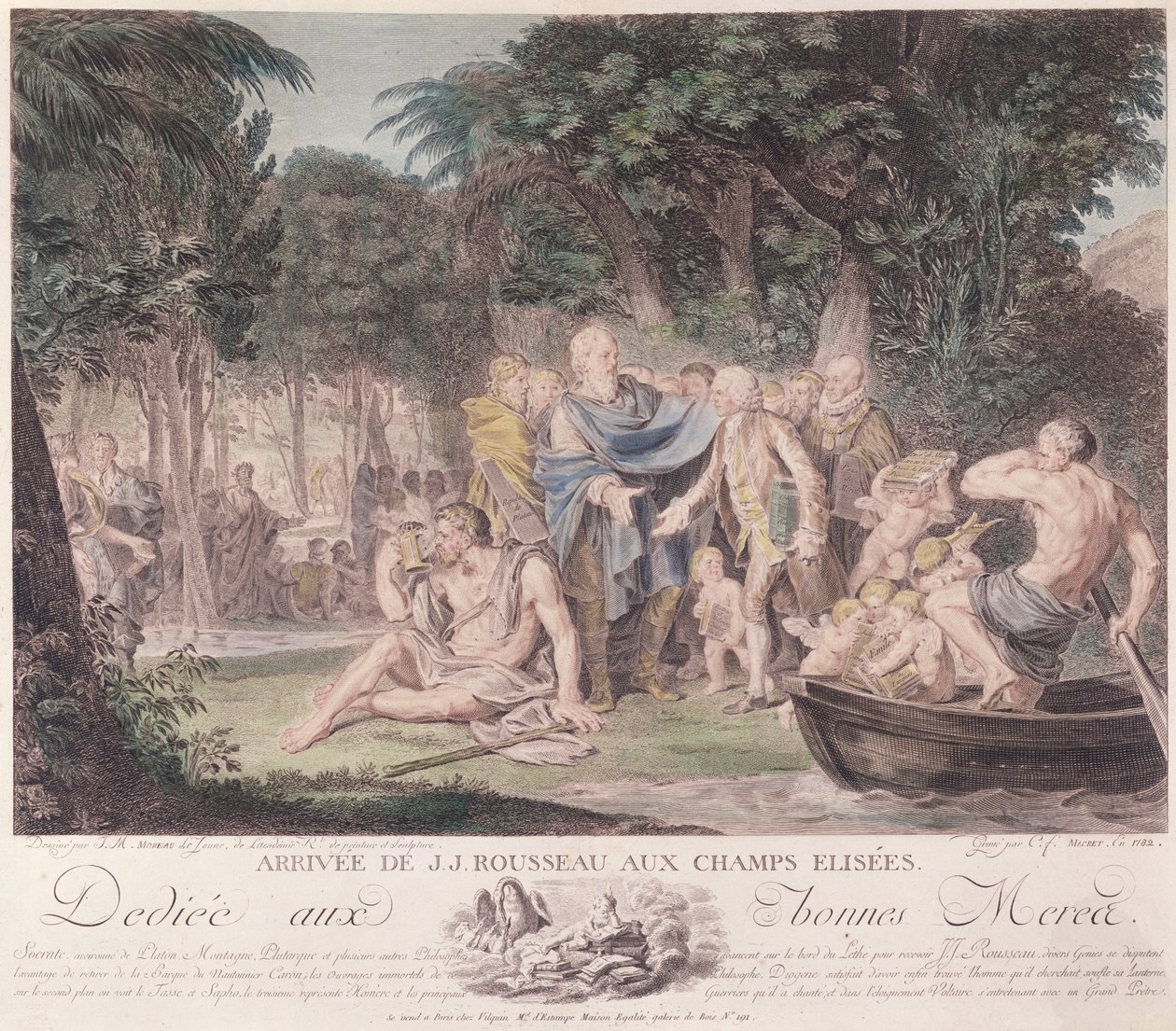 Arrivée de Jean-Jacques Rousseau (1712-78) aux Champs-Élysées, 1782 - Jean Michel the Younger Moreau