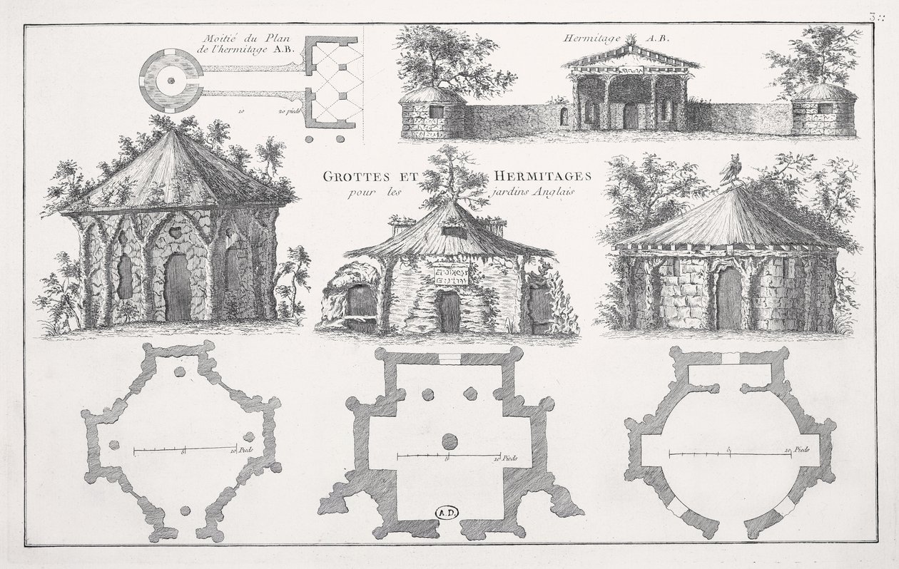 Dessins pour des grottes et des ermitages dans les jardins anglais - Jean Nicolas Le Rouge