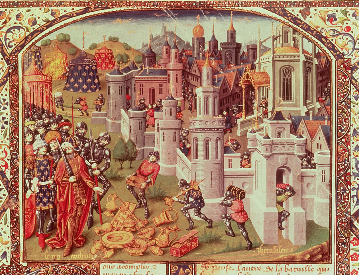 Le Pillage de Jérusalem après la capture par les Chrétiens en 1099, miniature illuminée d