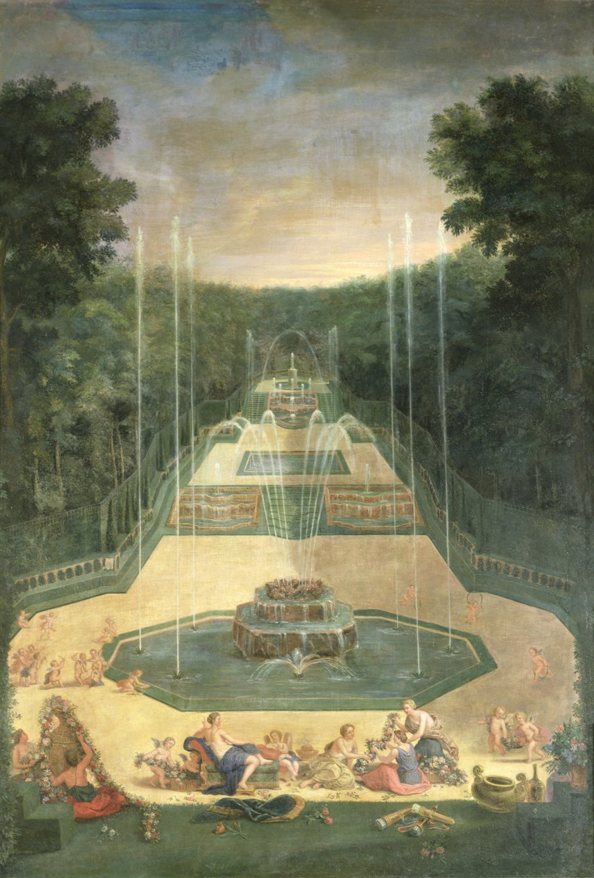 Les bosquets de Versailles. Vue des Trois Fontaines avec Vénus et des chérubins pratiquant avec des arcs et des flèches, 1688 - Jean the Younger Cotelle