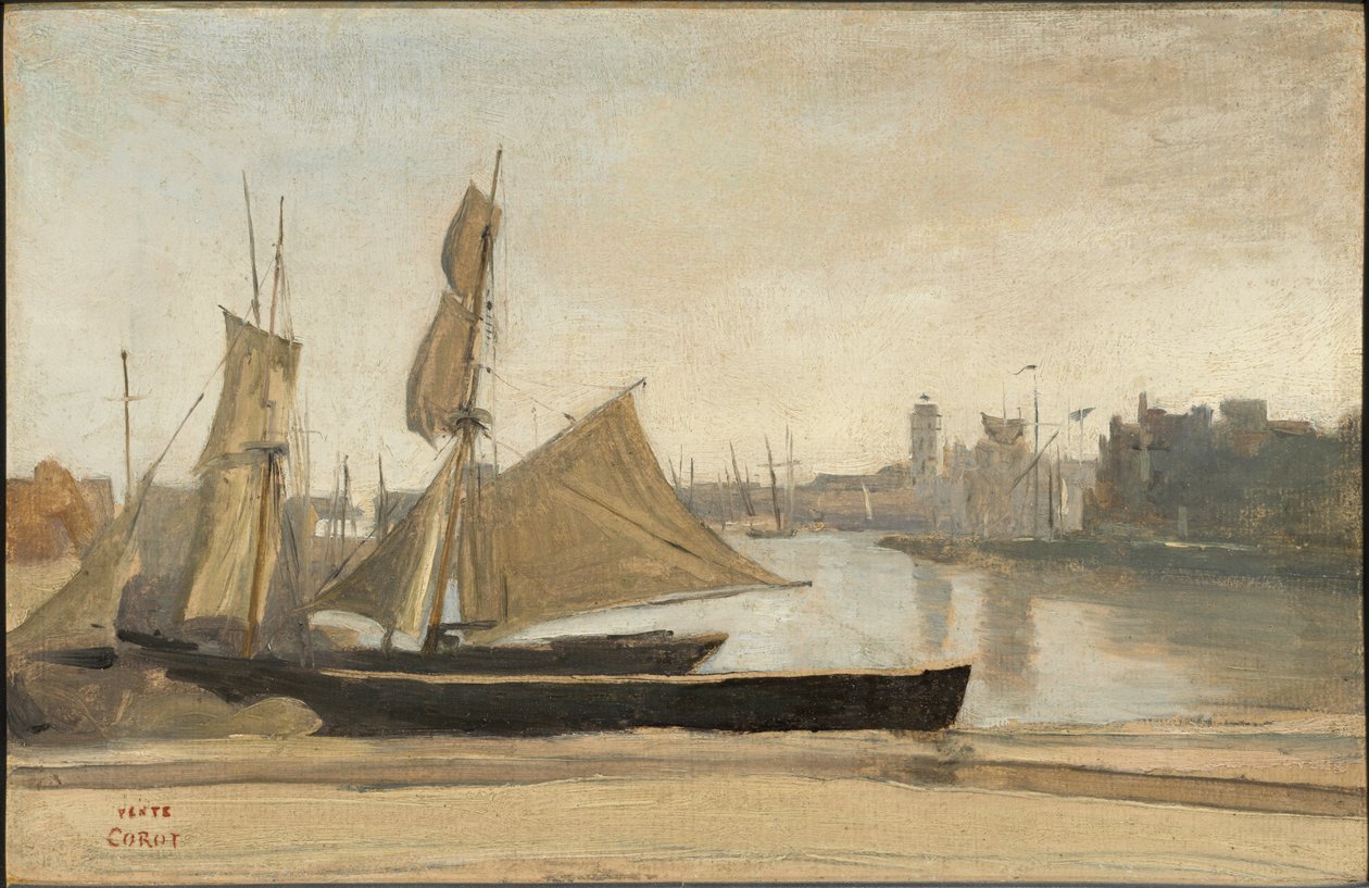 Dunkerque, bateaux de pêche amarrés au quai - Jean-Baptiste-Camille Corot