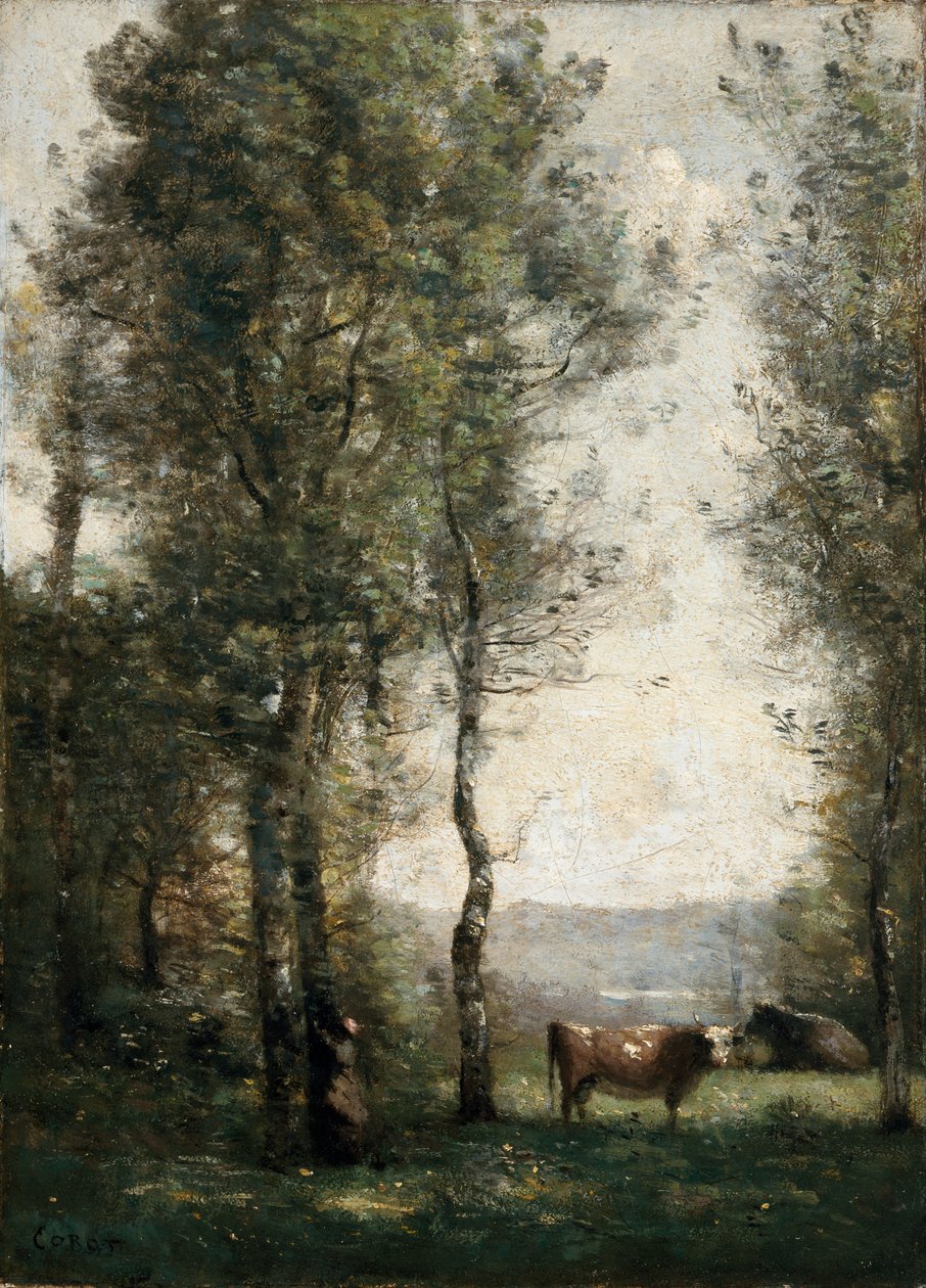 Paysage boisé avec des vaches dans une clairière - Jean-Baptiste-Camille Corot