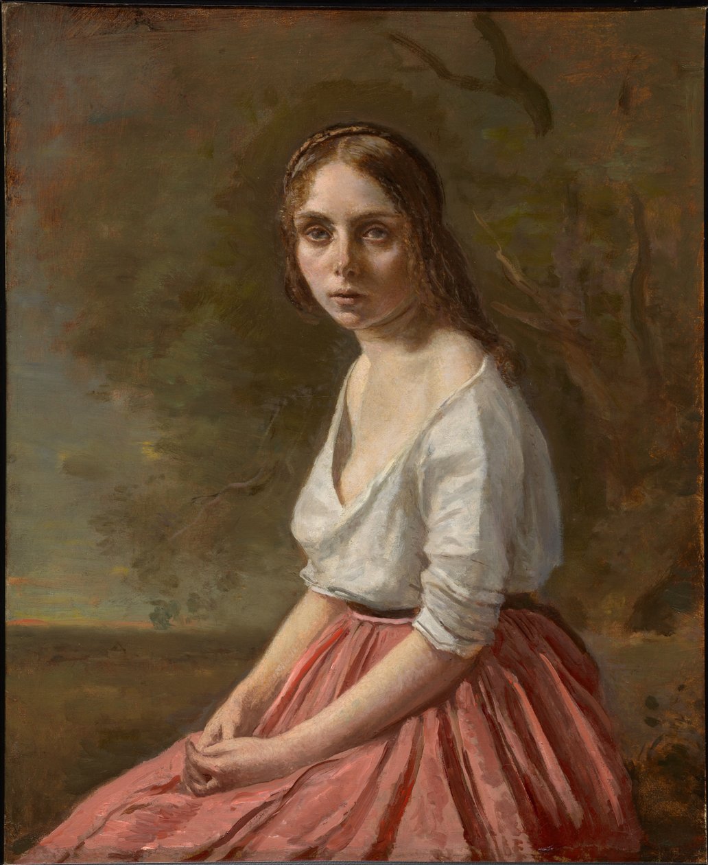 Jeune femme en jupe rose - Jean-Baptiste-Camille Corot