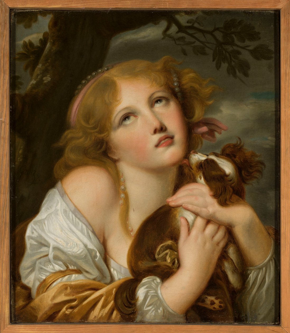 Jeune fille avec un chien dans les bras - Jean-Baptiste Greuze