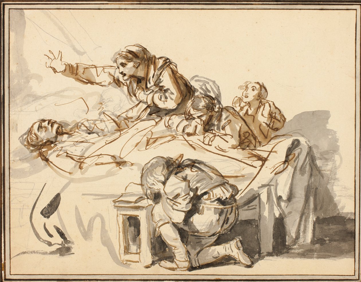 Femmes et enfants pleurant un homme mort - Jean-Baptiste Greuze
