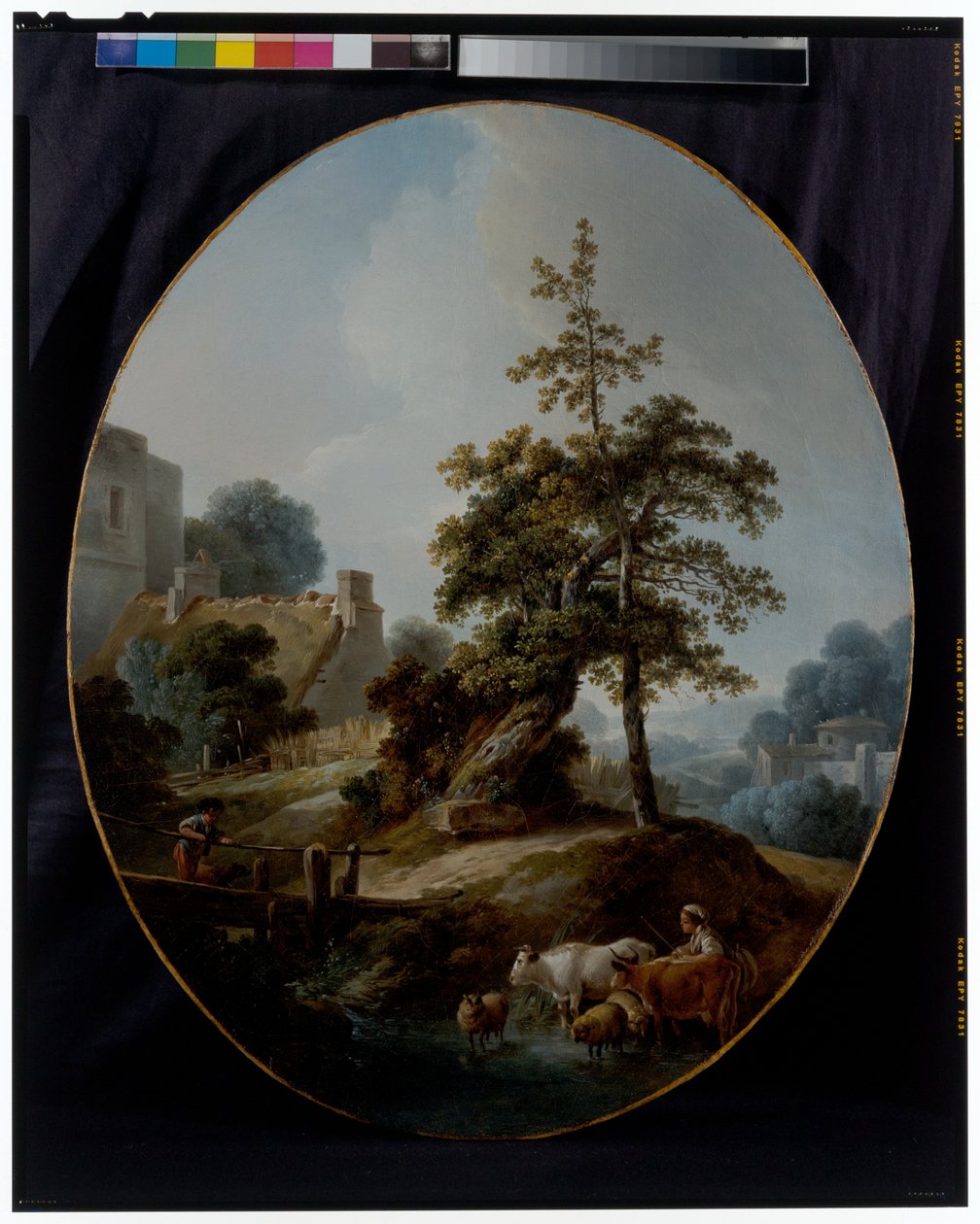 Paysage avec un jeune garçon et une bergère avec des vaches et des moutons - Jean Baptiste Huet