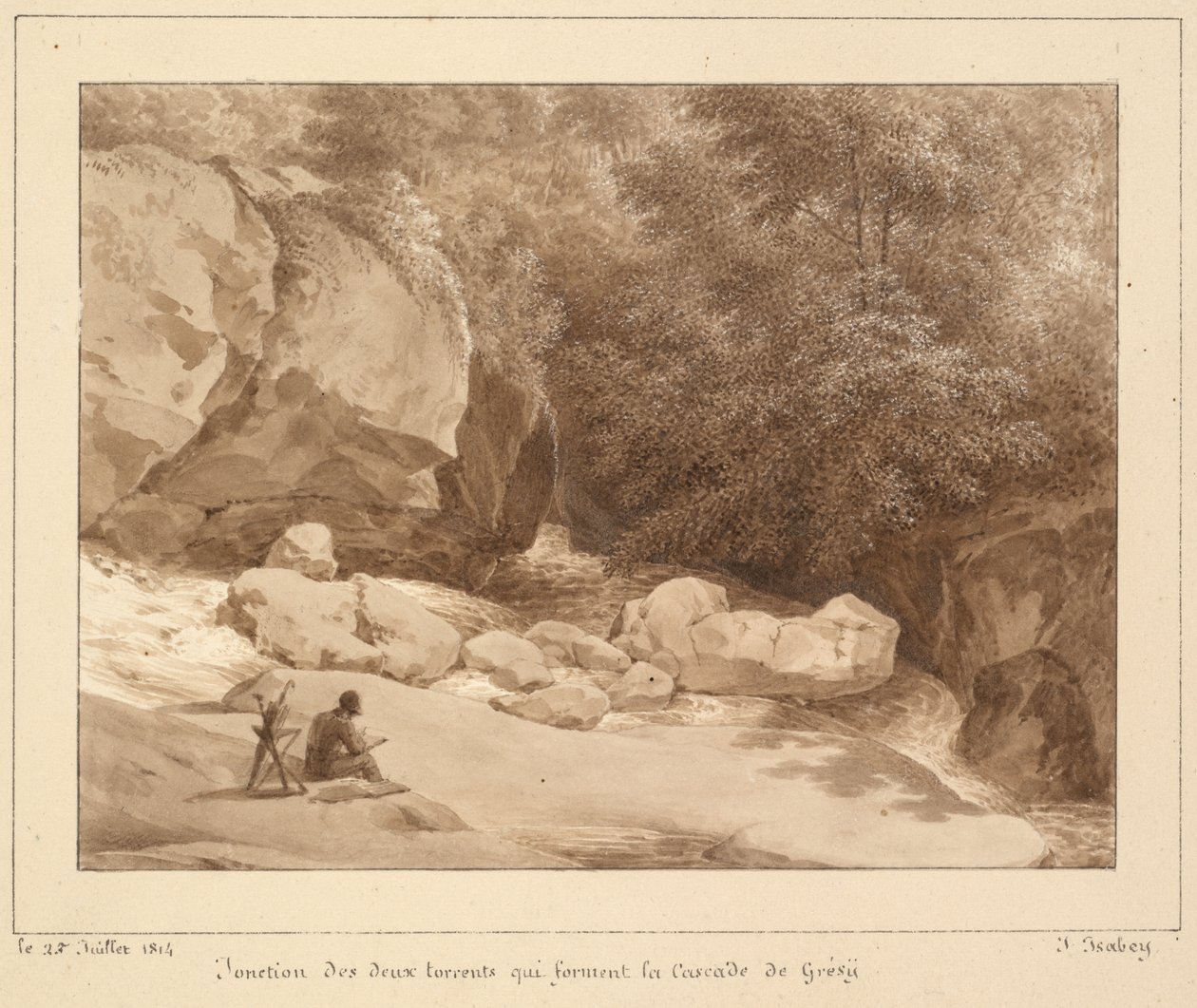 Jonction des deux torrents qui forment la cascade de Grésy - Jean-Baptiste Isabey