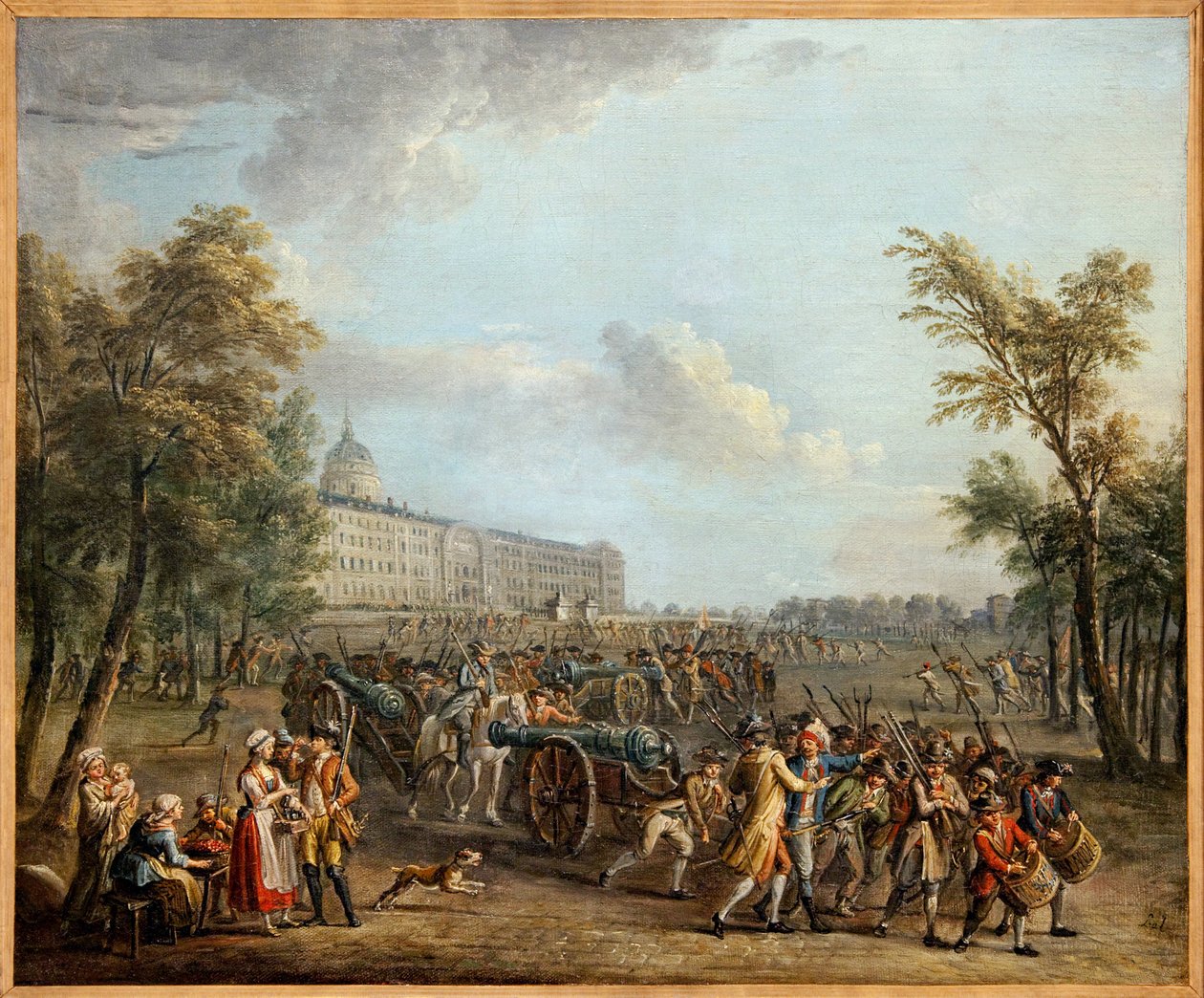 Pillage des armes aux Invalides, le peuple de Paris, après avoir pris possession du Garde Meuble le 13 juillet, a envahi les Invalides le 14 juillet 1789, et a pris 4 canons et 34 000 fusils - Jean Baptiste Lallemand
