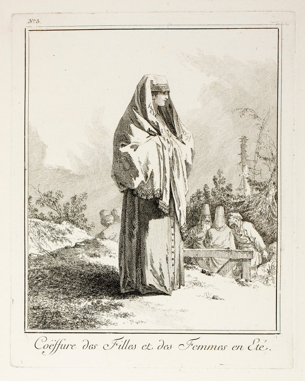 Coiffure pour filles et femmes en été, planche trois de Divers Habillements des Peuples du Nord - Jean-Baptiste Le Prince