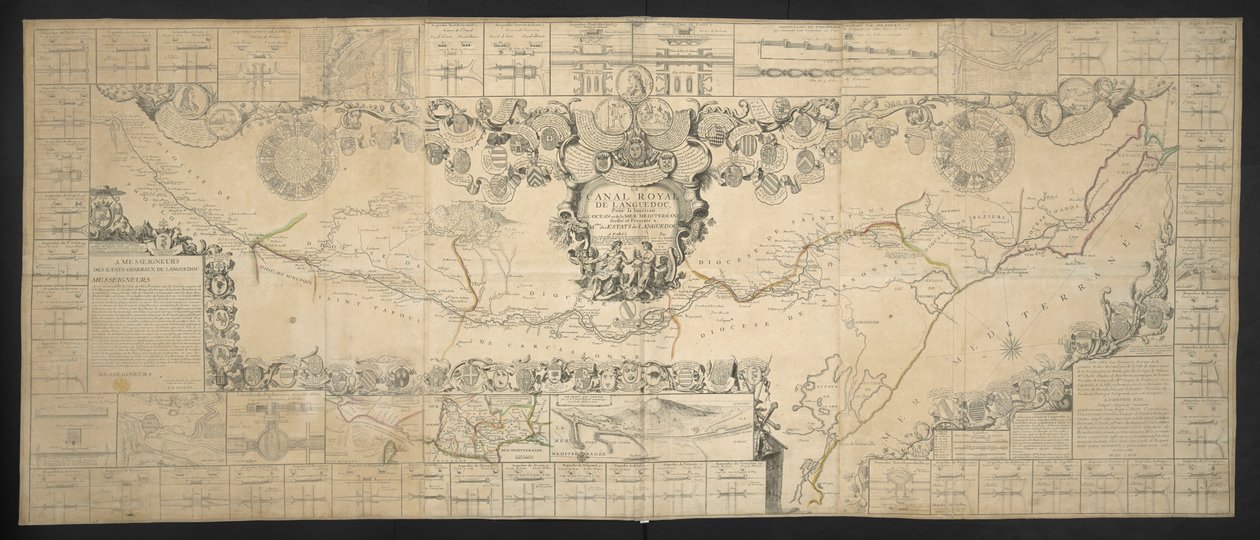 Carte du Canal du Languedoc, reliant l