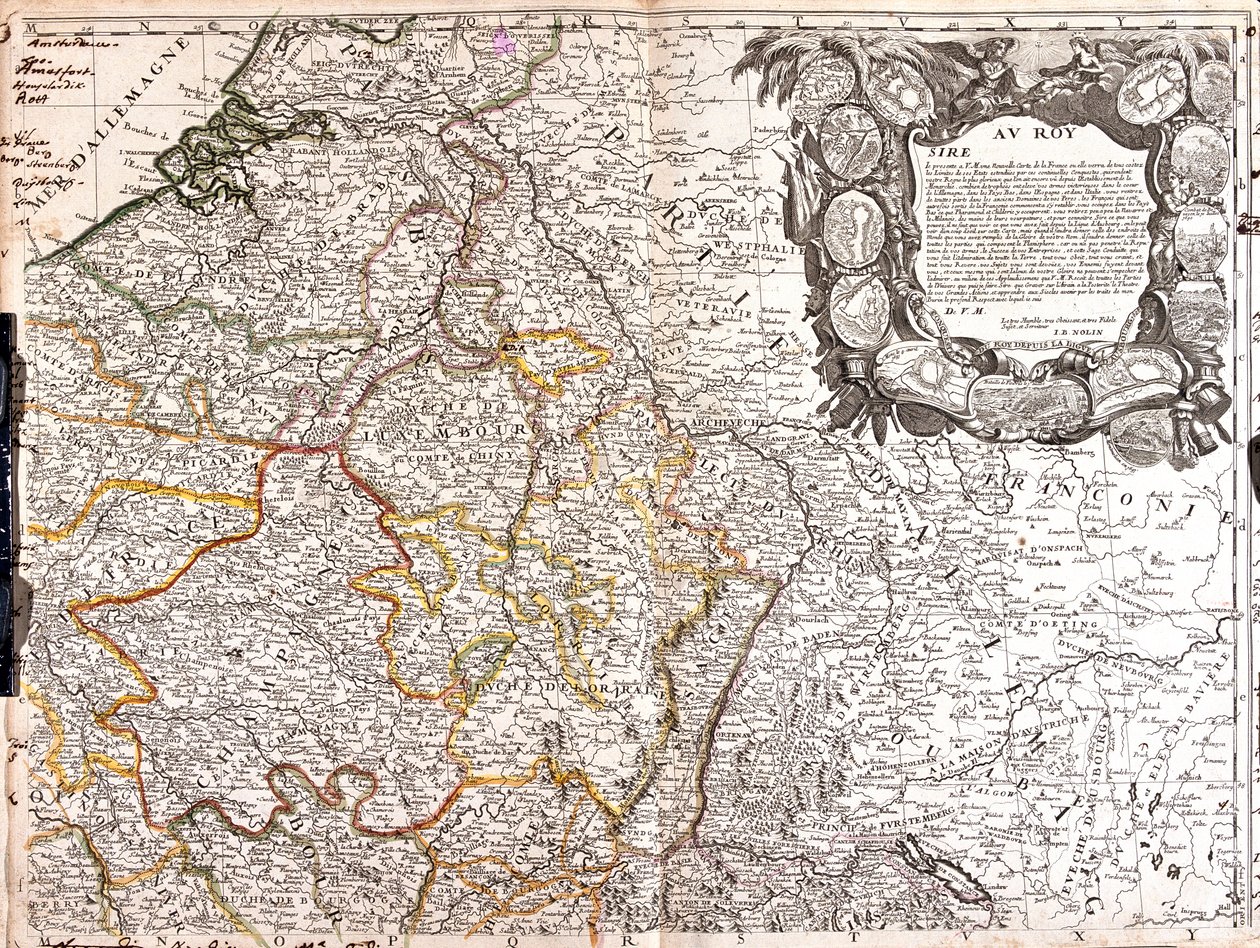 Sud des Pays-Bas, Belgique, France (Région : Nord-Pas-de-Calais, Picardie, Île-de-France, est du Centre, nord de la Bourgogne, nord de la Fanche-Comté, Champagne-Ardenne, Lorraine, Alsace), Suisse (Canton : Jura, Bâle-Ville, Bâle-Lapd, Soleure, Argovie, Zu - Jean-Baptiste Nolin