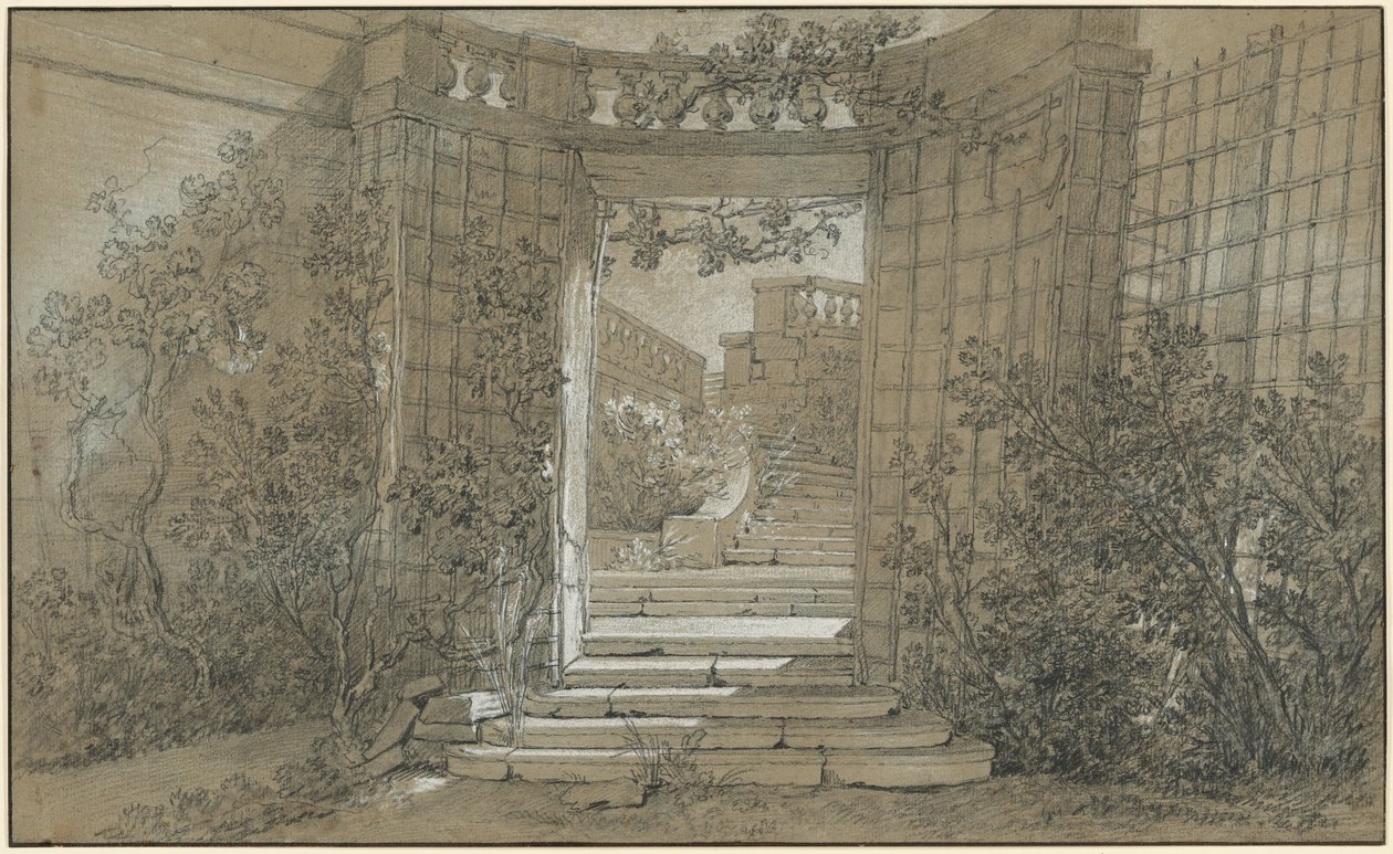 Paysage avec un escalier et une balustrade - Jean-Baptiste Oudry