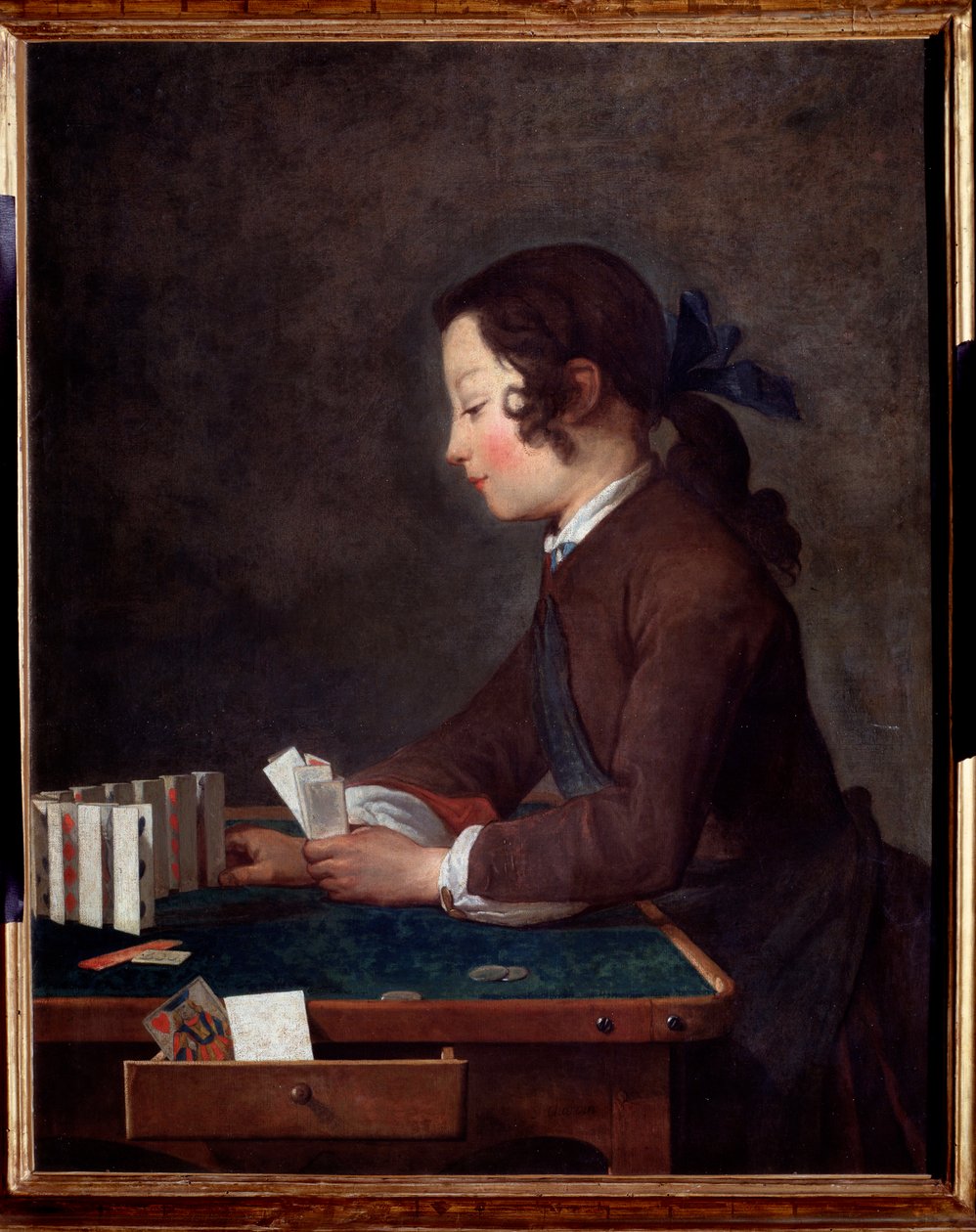 Un jeune garçon jouant aux cartes Peinture par Jean Baptiste - Jean Baptiste Simeon Chardin