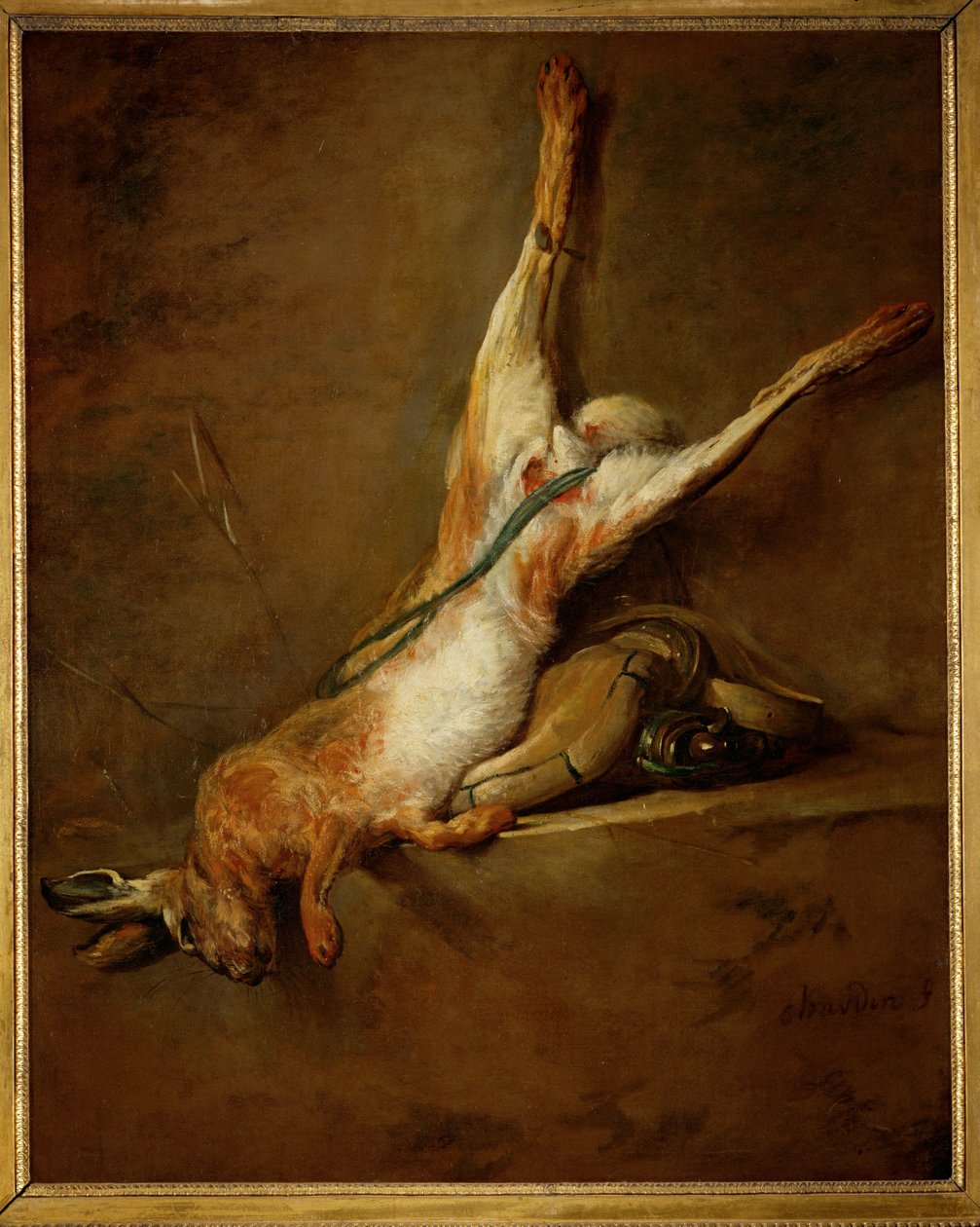 Lievre mort avec poire a poudre et gibecier ... - Jean Baptiste Simeon Chardin
