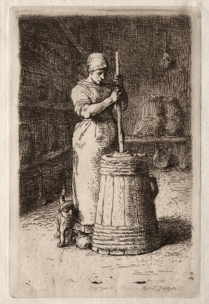 Une femme en train de baratter (eau-forte) - Jean-Francois Millet