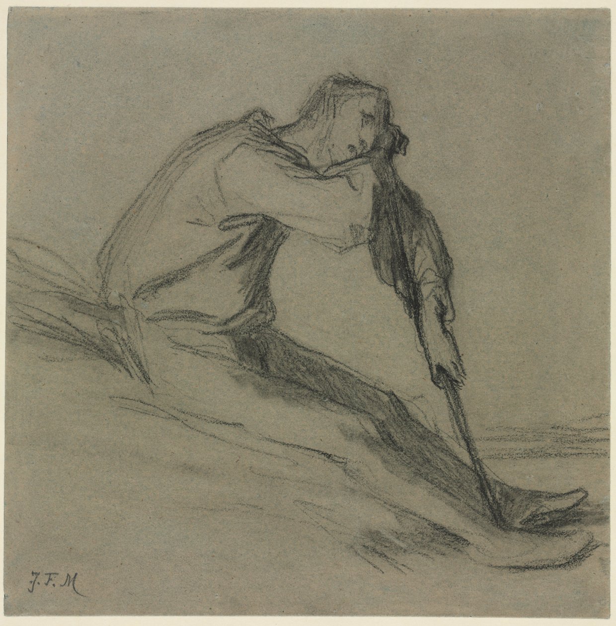 Paysanne assise se reposant sur une houe - Jean-Francois Millet