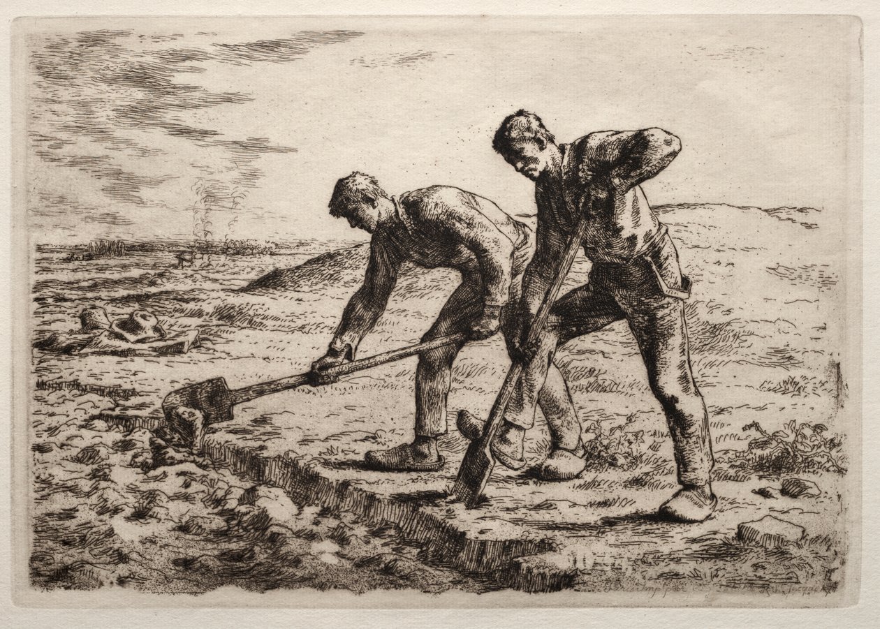 Les creuseurs (eau-forte) - Jean-Francois Millet