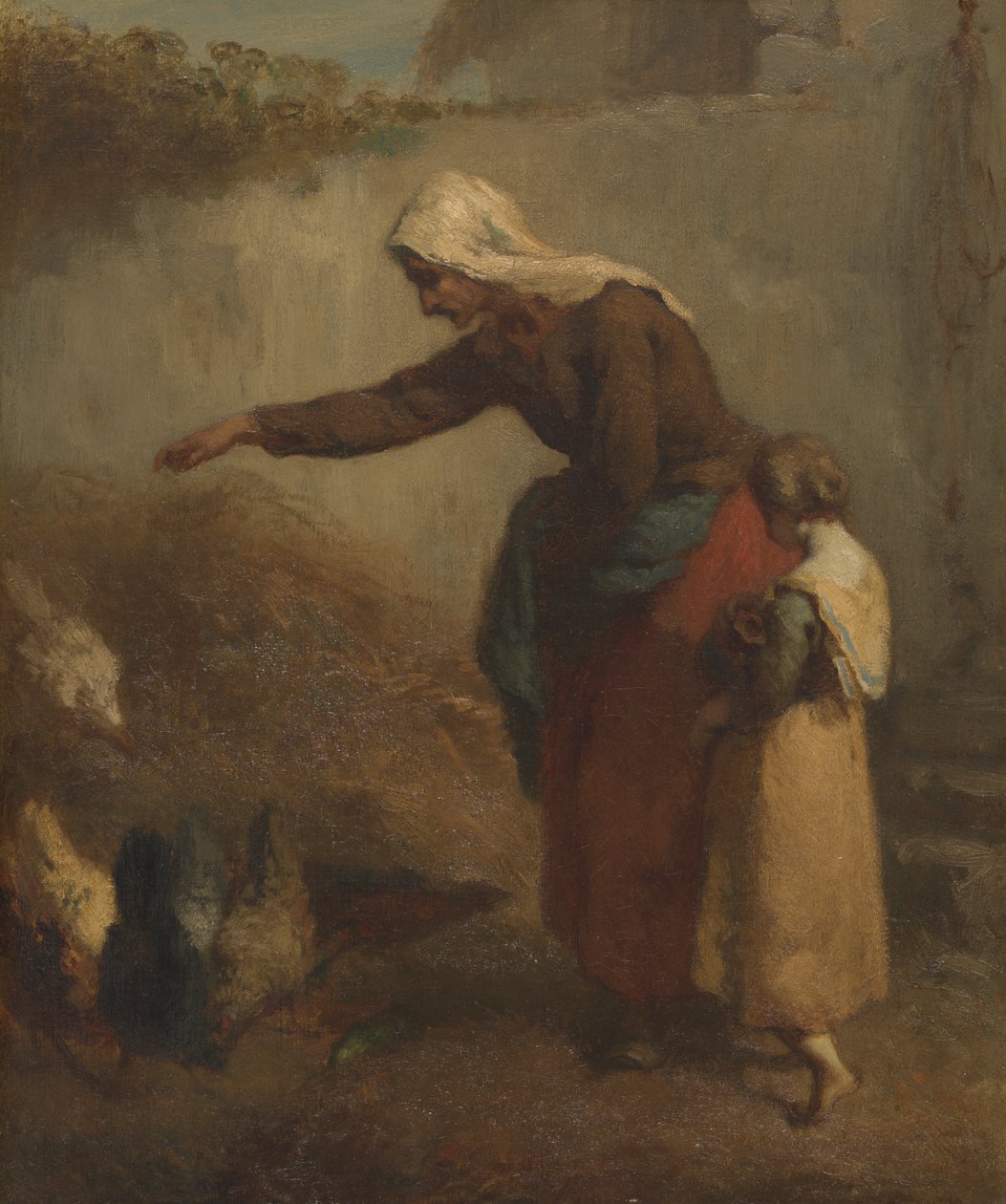 Femme nourrissant des poules - Jean-Francois Millet