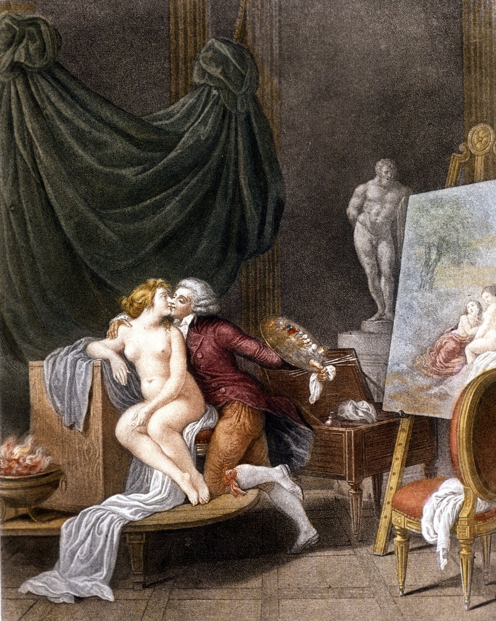 Schall : une scène galante entre le peintre et son modèle - Jean Frederic Schall