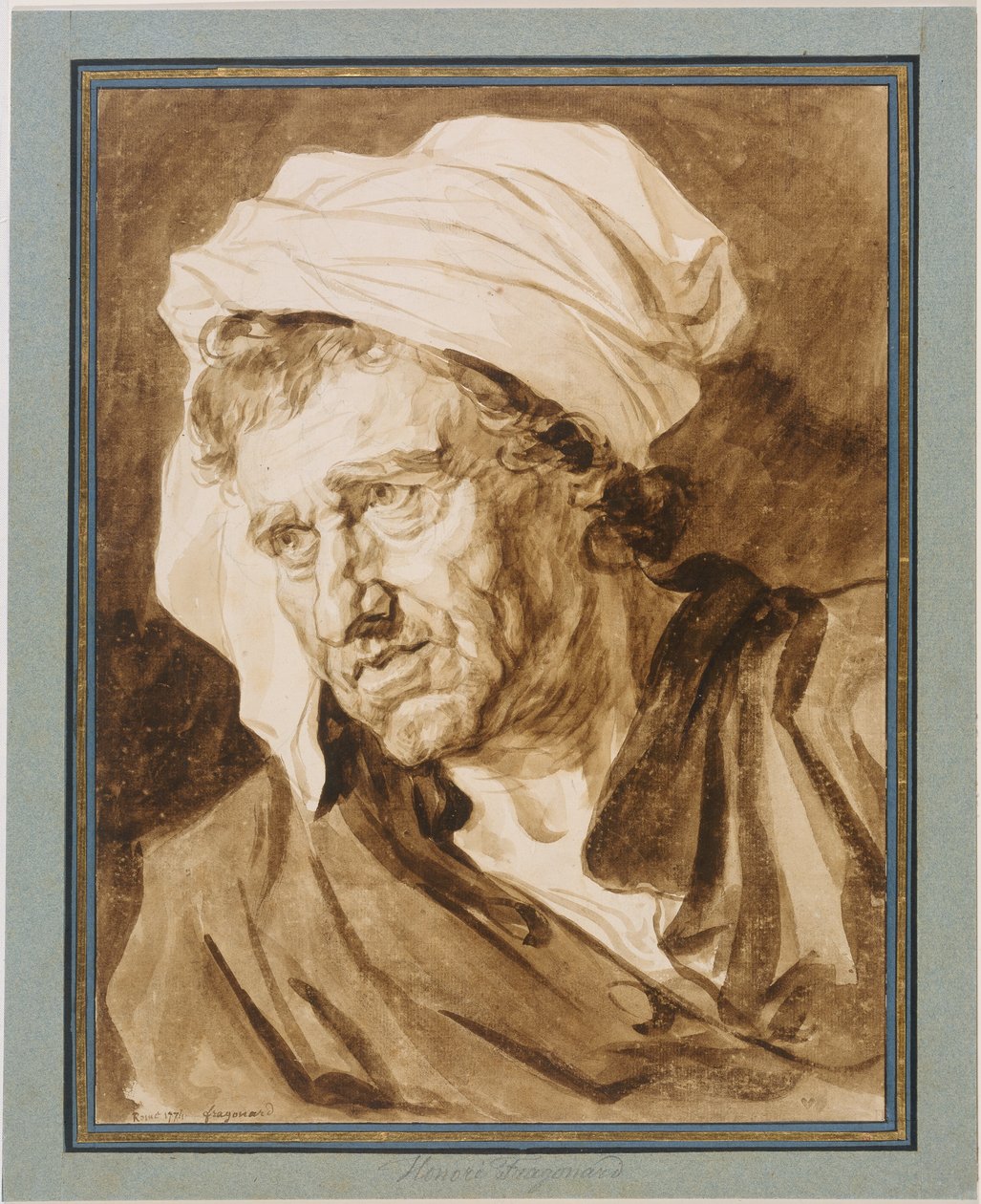 Kopf eines Mannes mit weißem Turban - Jean-Honore Fragonard