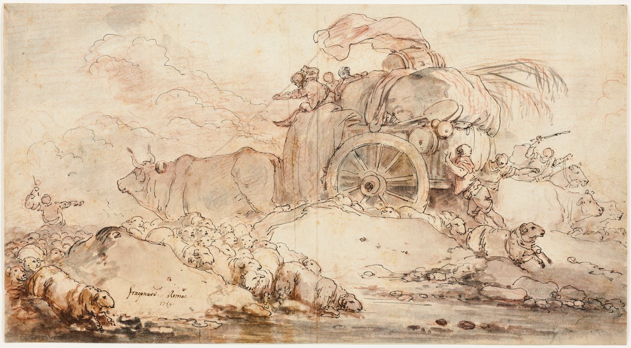 La charrette en panne - Jean-Honore Fragonard