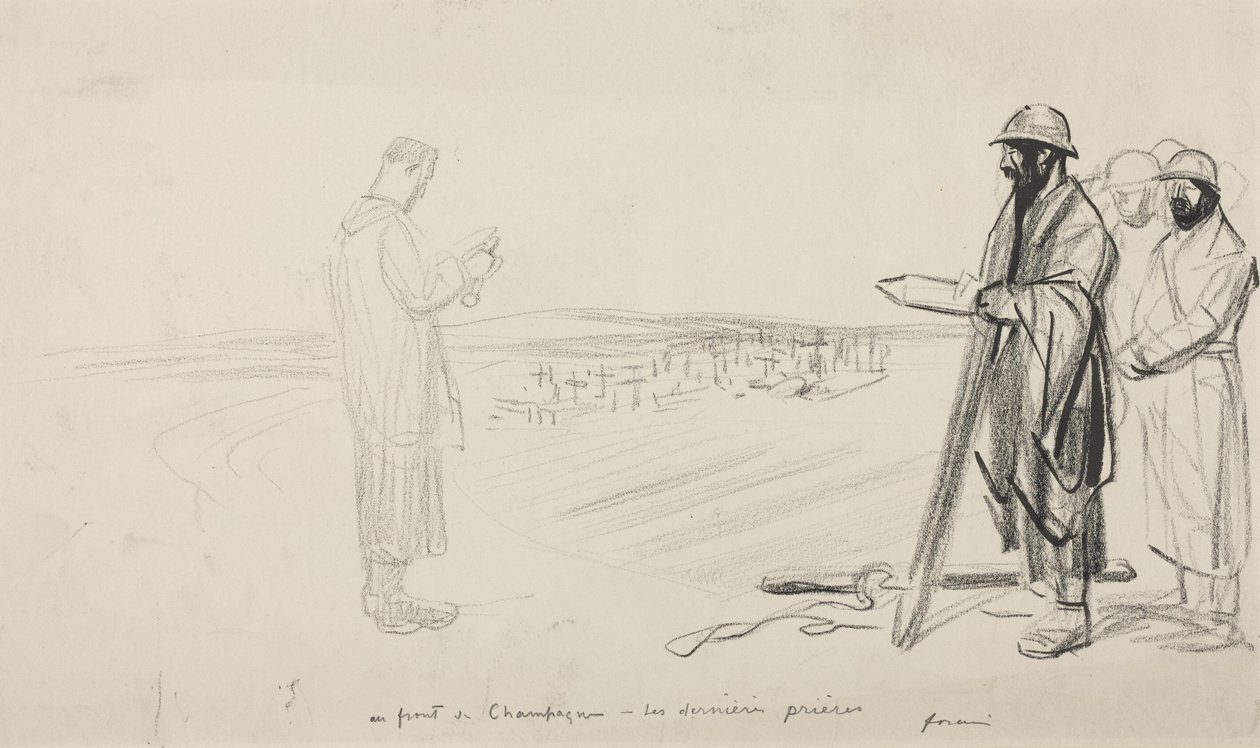 Au front de Champagne - Les dernieres prieres, c.1914-1919 (black ink on paper) - Jean-Louis & Caran D