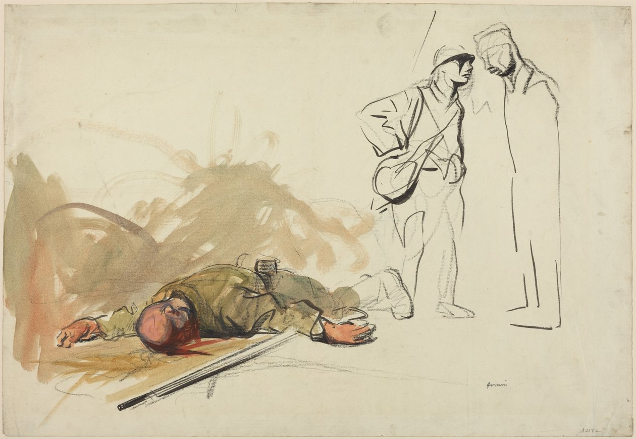 a) Soldat allemand mort (recto) ; b) Tête d