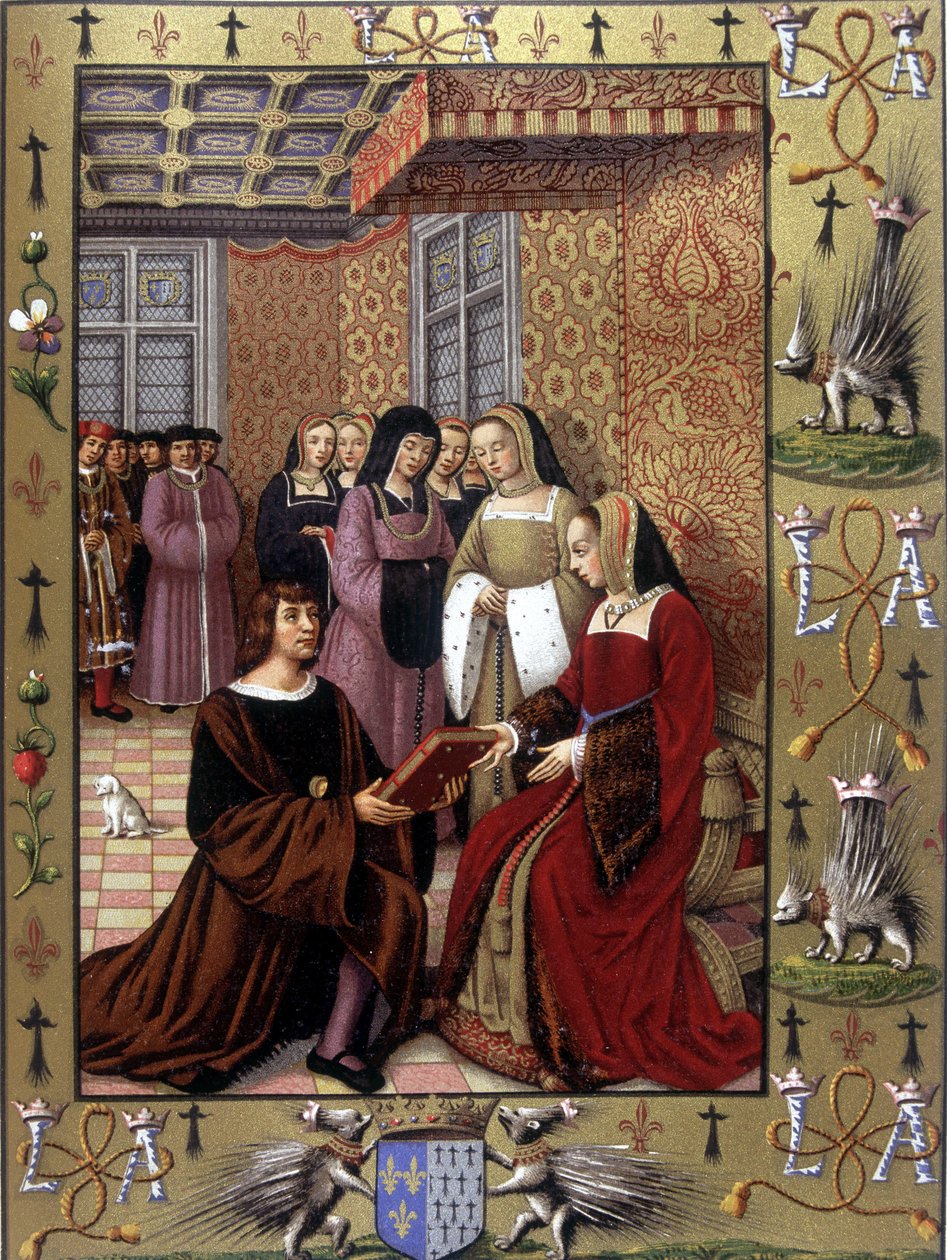 Jean Marot offrant son livre, Le Voyage de Gênes, à la reine Anne de Bretagne d