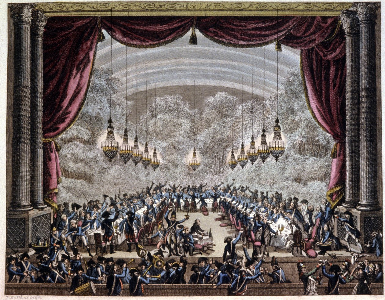 Révolution française : banquet des gardes à Paris, vers 1750-1800 (gravure) - Jean (after) Duplessis Bertaux