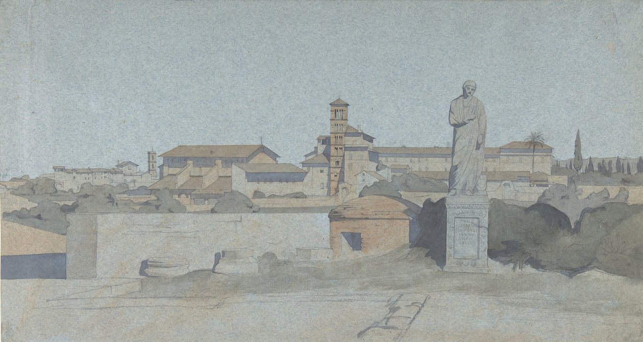 SS. Giovanni e Paolo, vu de la Villa Mattei, Rome - Jean Achille Benouville