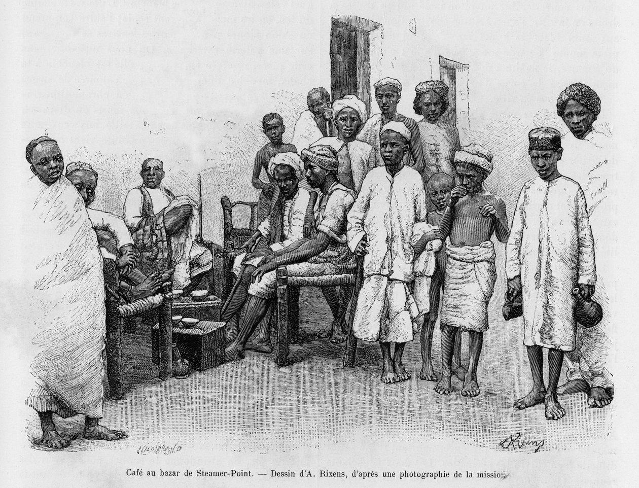 Café au bazar de Steamer Point, Aden, Yémen. Gravure pour illustrer l