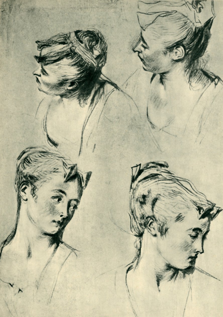 Quatre études de têtes féminines, début du 18ème siècle, 1943 - Jean Antoine Watteau